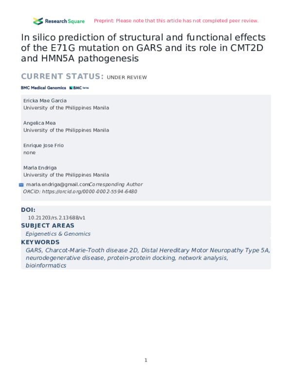 (PDF) In silico prediction of structural and functional effects of the ...
