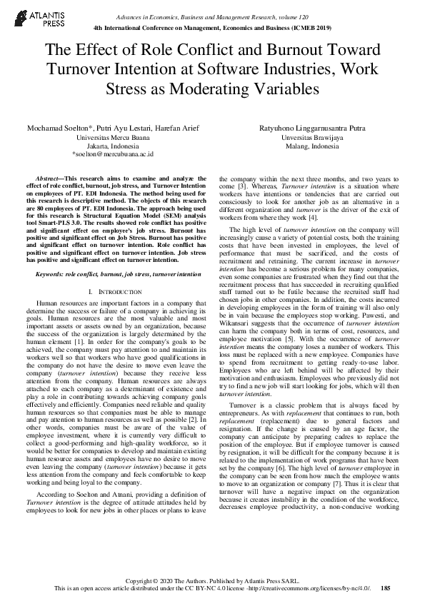 (PDF) The Effect of Role Conflict and Burnout Toward Turnover Intention ...