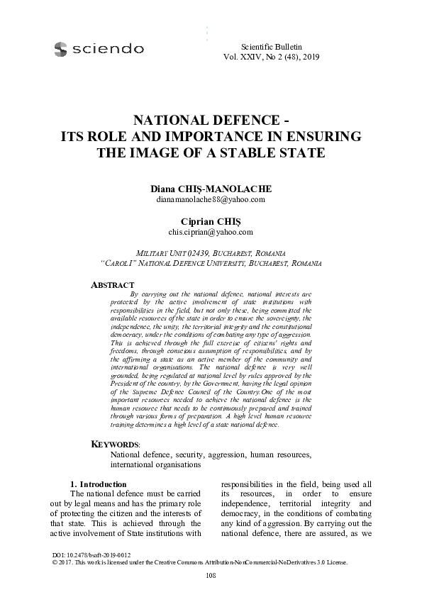 (PDF) National Defence - Its Role and Importance in Ensuring the Image ...