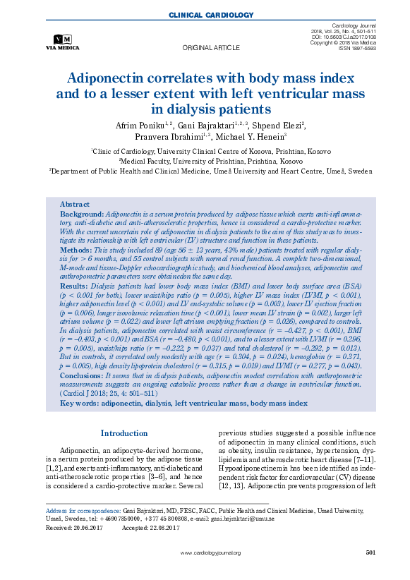 (PDF) Adiponectin correlates with body mass index and to a lesser ...