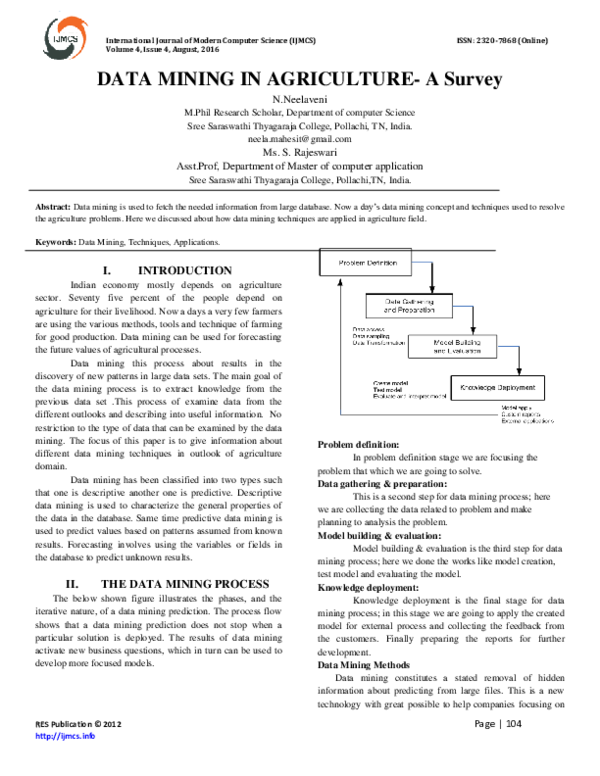 (PDF) DATA MINING IN AGRICULTURE-A Survey