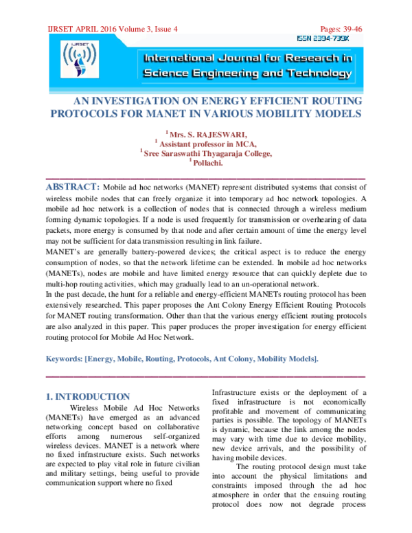 (PDF) AN INVESTIGATION ON ENERGY EFFICIENT ROUTING PROTOCOLS FOR MANET ...