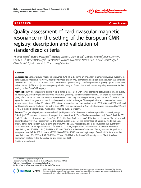 (PDF) Quality assessment of cardiovascular magnetic resonance in the ...