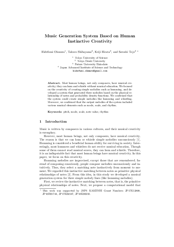 (PDF) Music Generation System Based on a Human Instinctive Creativity