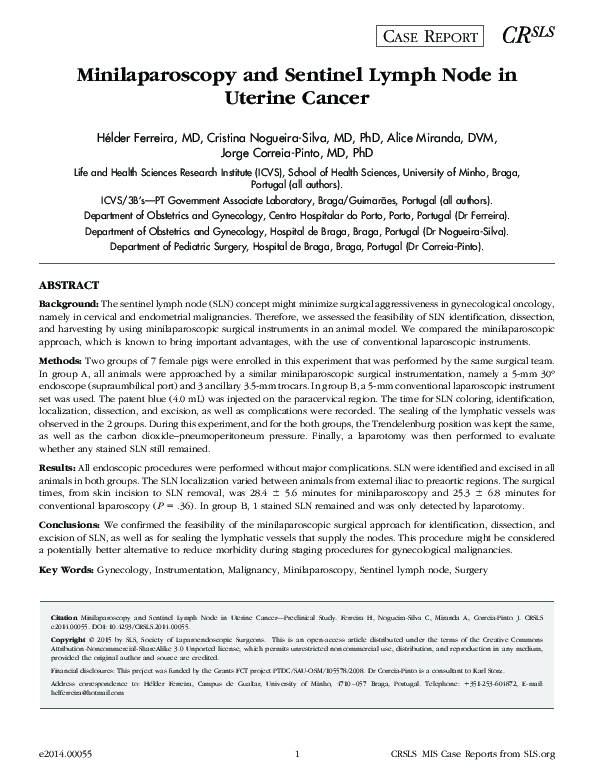 (PDF) Minilaparoscopy and Sentinel Lymph Node in Uterine Cancer