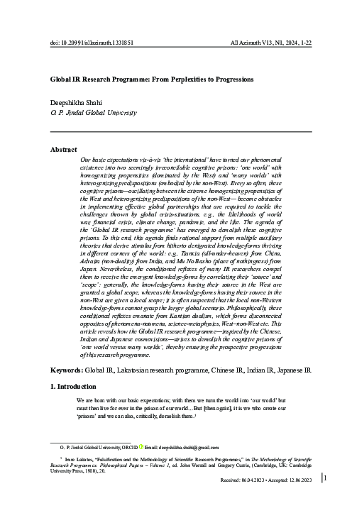 (PDF) Global IR Research Programme: From Perplexities to Progressions