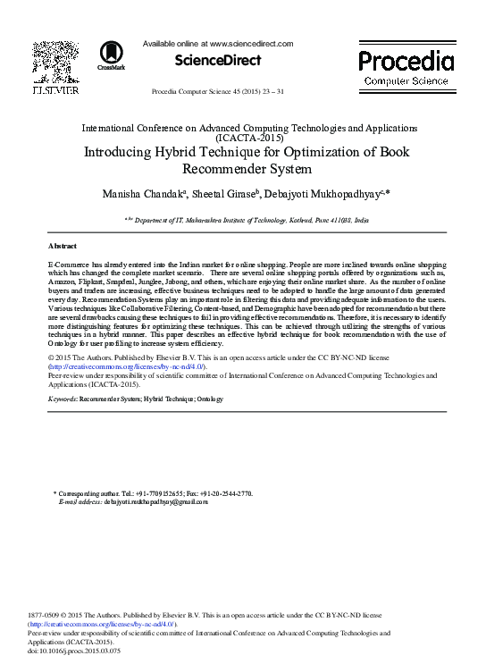 (PDF) Introducing Hybrid Technique for Optimization of Book Recommender ...