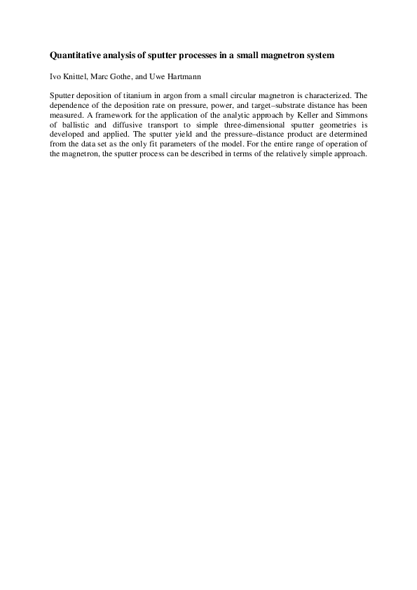 (PDF) Quantitative analysis of sputter processes in a small magnetron ...