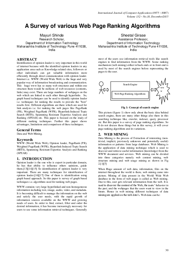 (PDF) A Survey of various Web Page Ranking Algorithms
