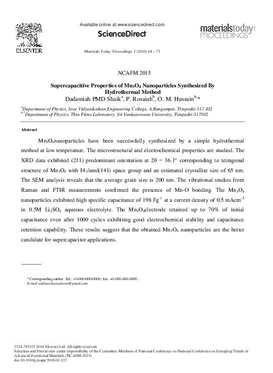 (PDF) Supercapacitive properties of Mn3O4 nanoparticles biosynthesized from banana peel extract