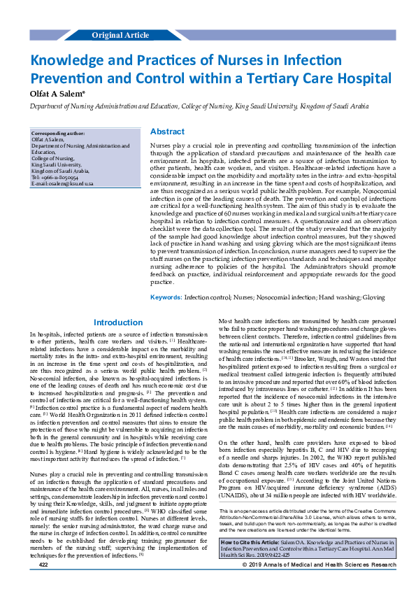 (PDF) Knowledge and Practices of Nurses in Infection Prevention and ...