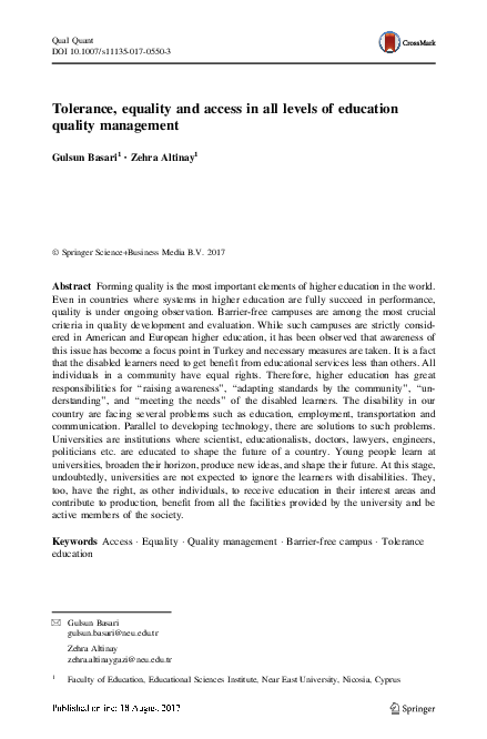 (PDF) Tolerance, equality and access in all levels of education quality ...
