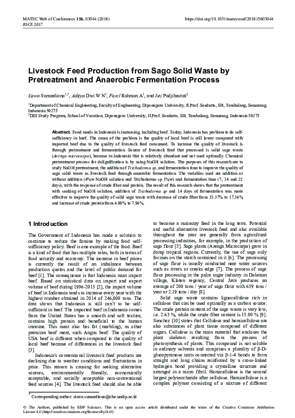 (PDF) Livestock Feed Production from Sago Solid Waste by Pretreatment ...