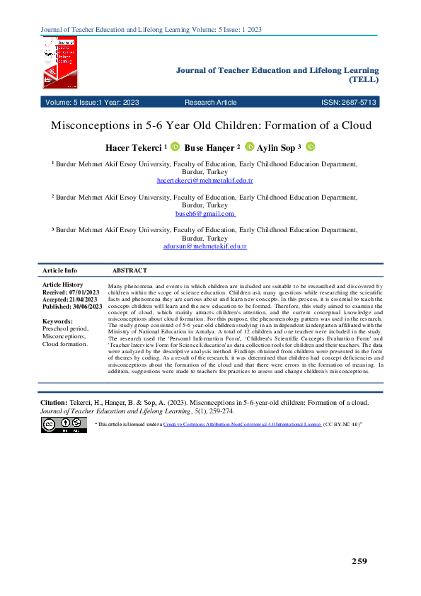 (PDF) Misconceptions in 5-6 Year Old Children: Formation of a Cloud