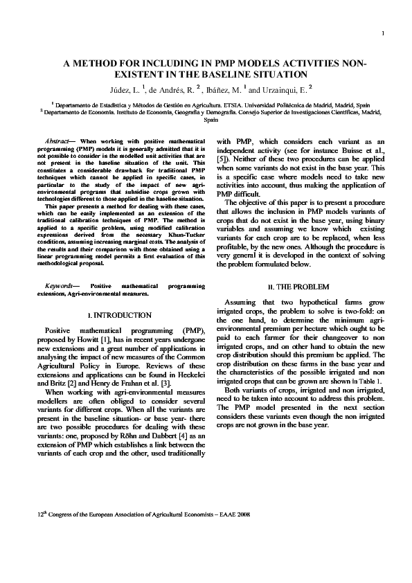 (PDF) A Method for Including in PMP Models Activities Non-Existent in ...