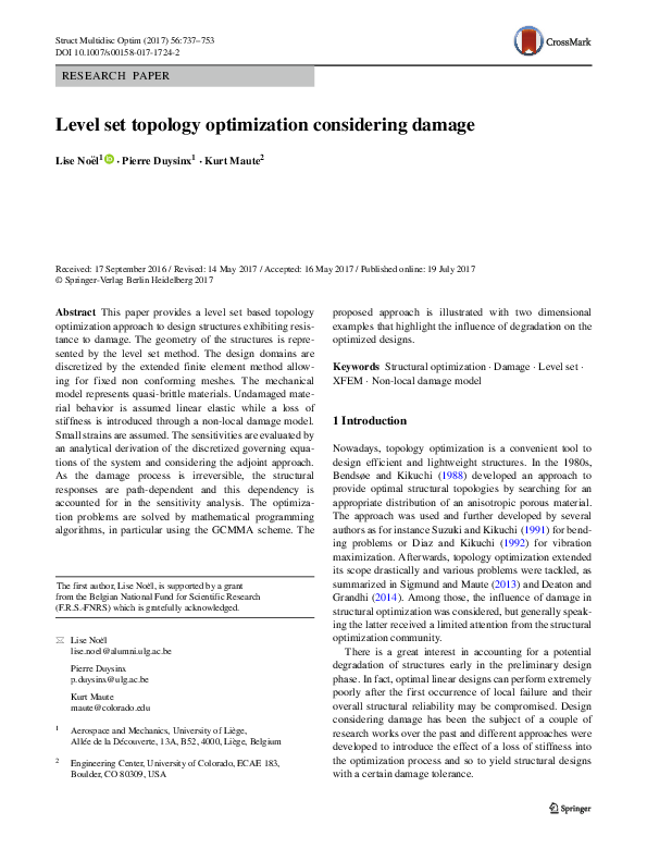 (PDF) Level set topology optimization considering damage