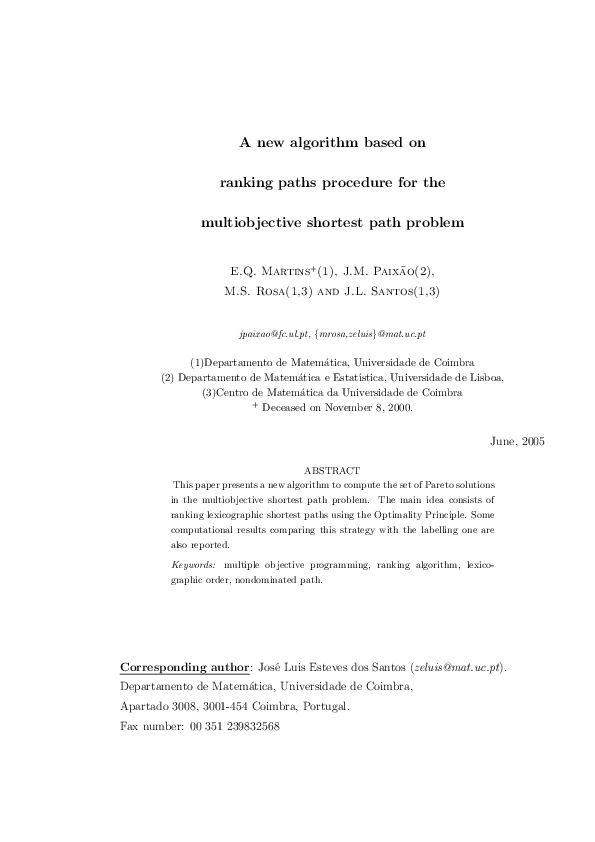 (PDF) A new algorithm based on ranking paths procedure for the ...