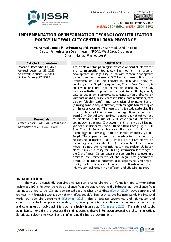 (PDF) Implementation of Information Technology Utilization Policy in ...