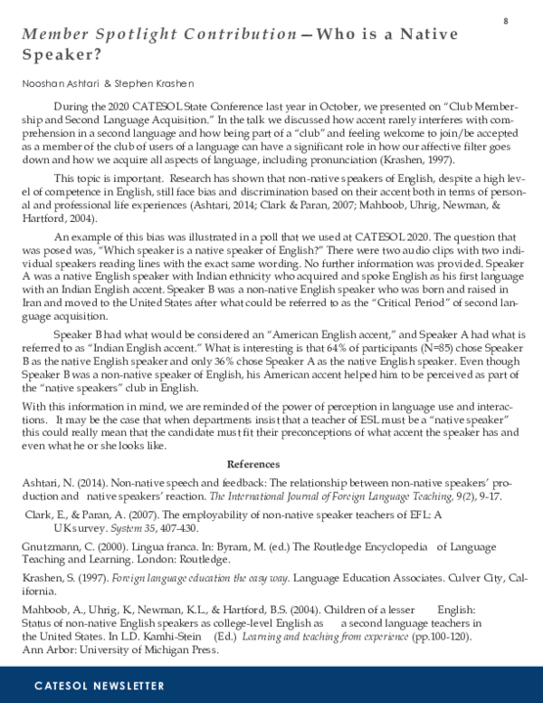 (PDF) Who is a Native Speaker?
