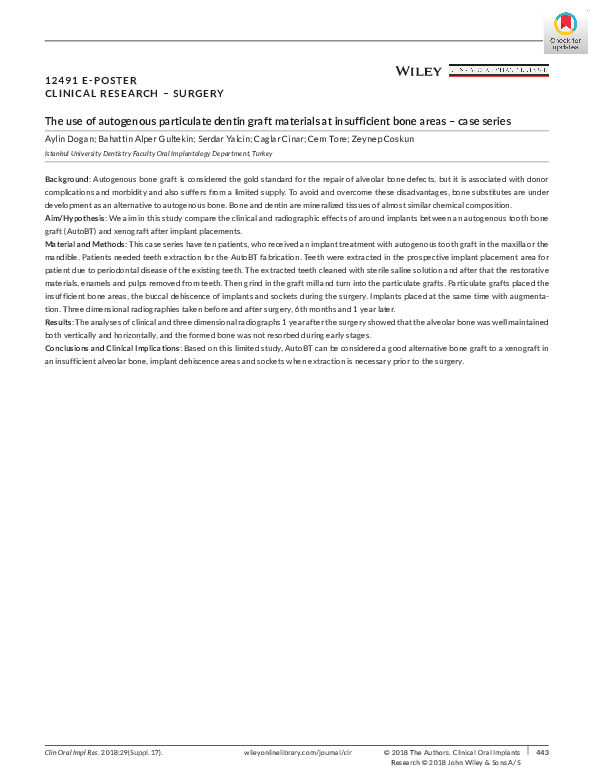 (PDF) The use of autogenous particulate dentin graft materials at ...