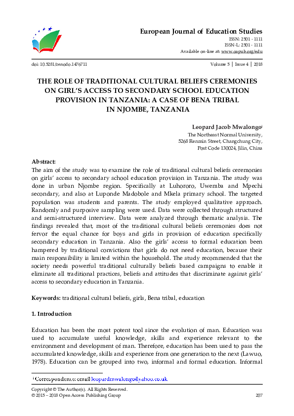(PDF) The Role of Traditional Cultural Beliefs Ceremonies on Girl’s ...
