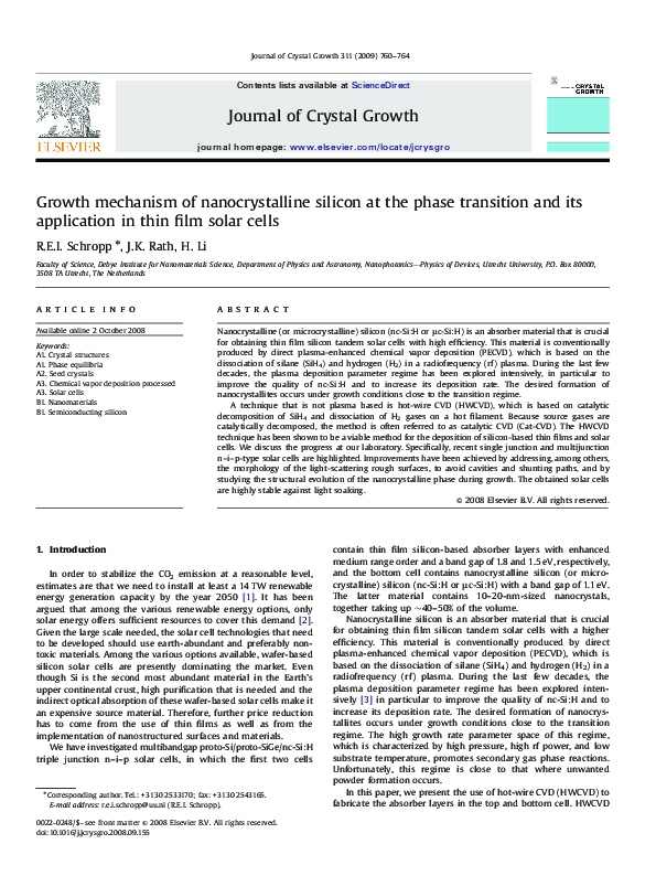 (PDF) Growth mechanism of nanocrystalline silicon at the phase ...