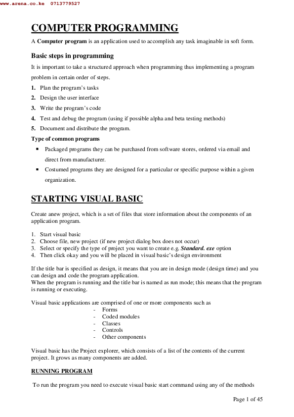 (PDF) Visual Basic notes Charles Amani Academia.edu