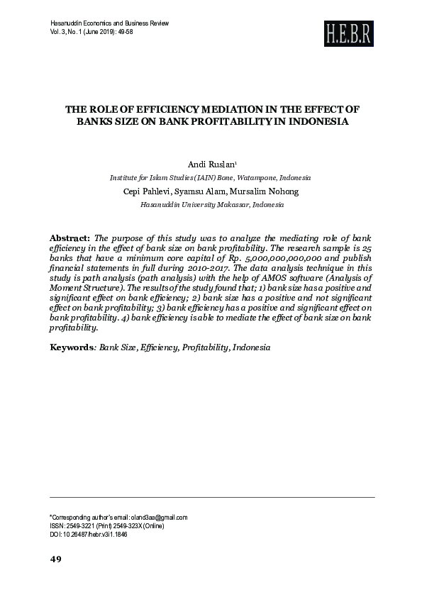 (PDF) The Role of Efficiency Mediation in the Effect of Banks Size on ...