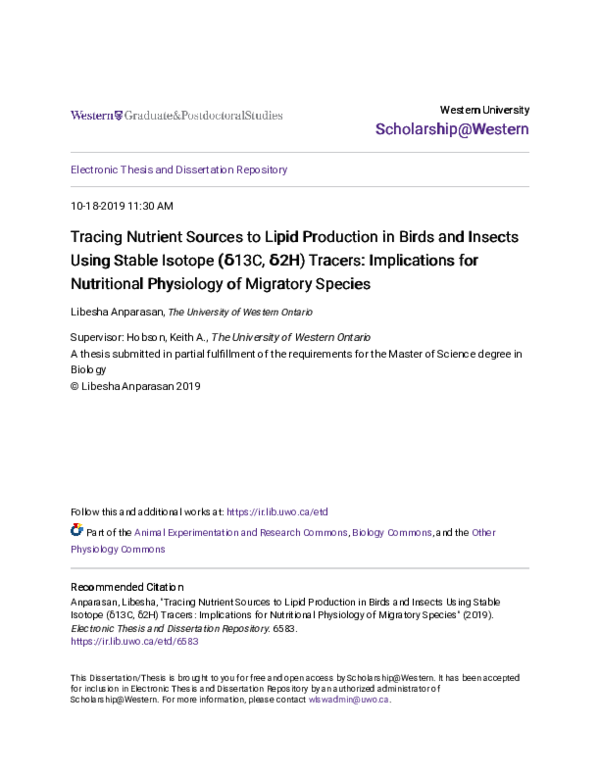(PDF) Tracing Nutrient Sources to Lipid Production in Birds and Insects ...
