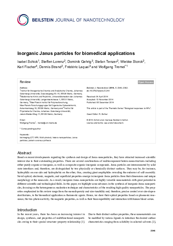 (PDF) Inorganic Janus particles for biomedical applications