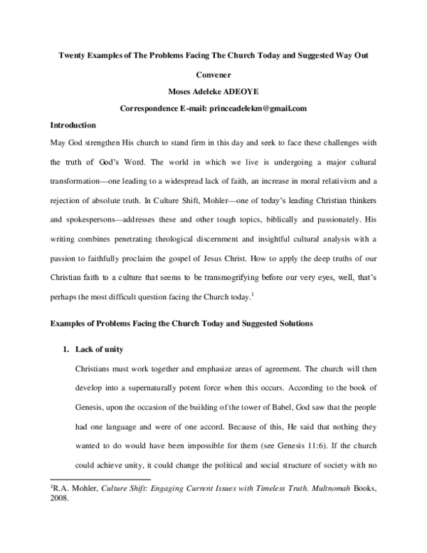 (PDF) Twenty examples of the problems facing the Church today and ...