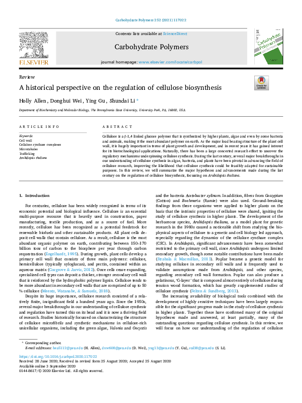 (PDF) A historical perspective on the regulation of cellulose biosynthesis