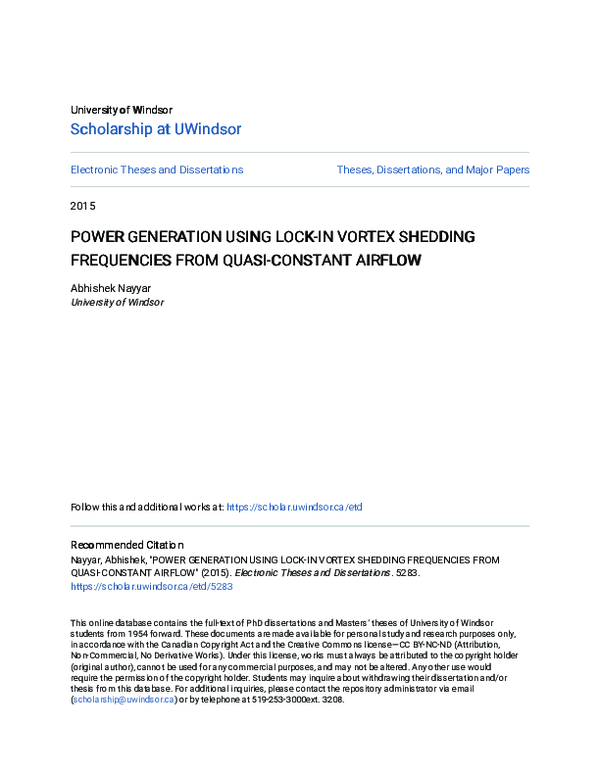 (PDF) Power Generation Using Lock-In Vortex Shedding Frequencies from ...