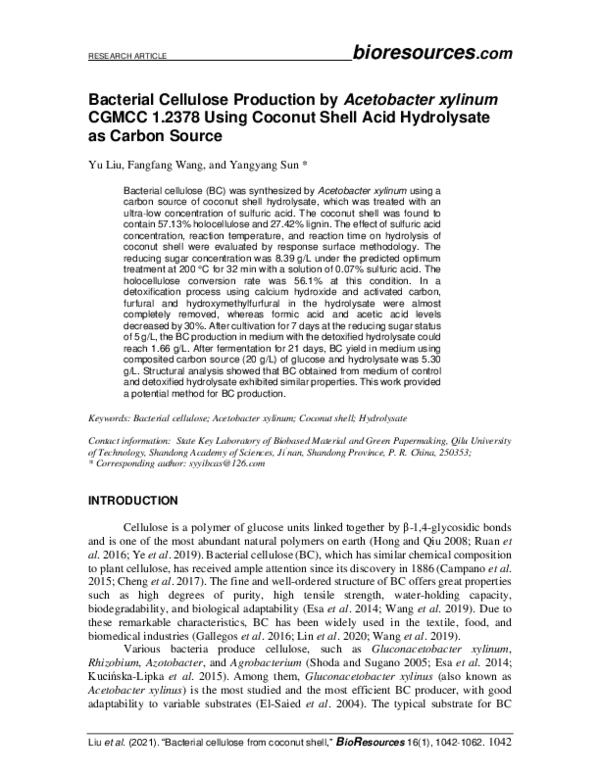 (PDF) Bacterial Cellulose Production by Acetobacter xylinum Strains ...