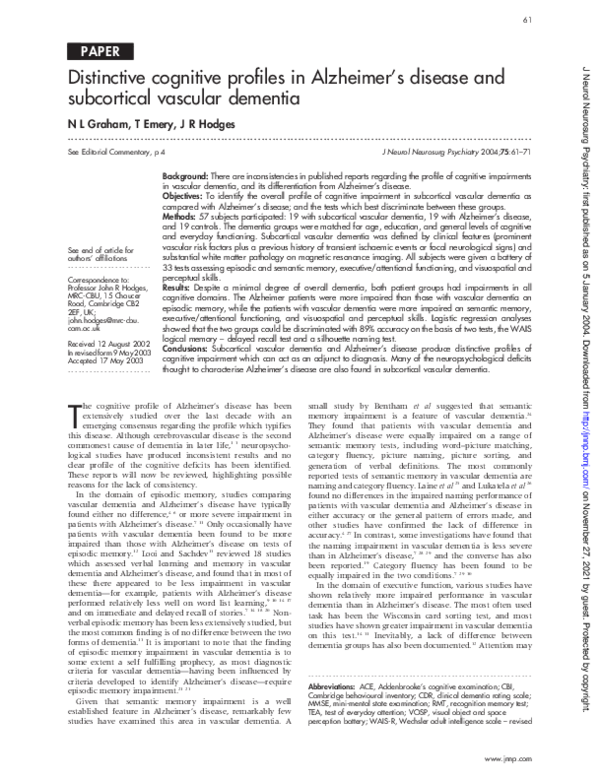 (PDF) Distinctive cognitive profiles in Alzheimer's disease and ...