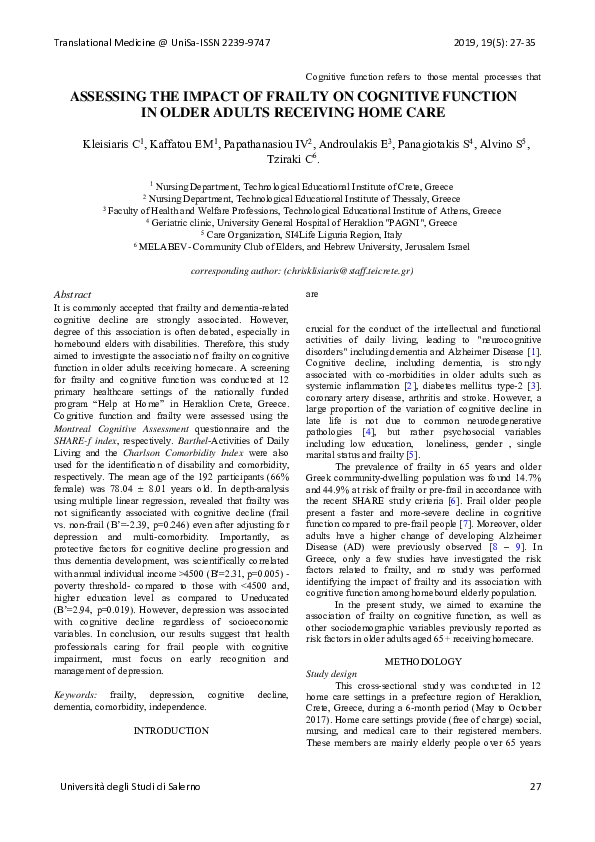 (PDF) Assessing the Impact of Frailty on Cogni