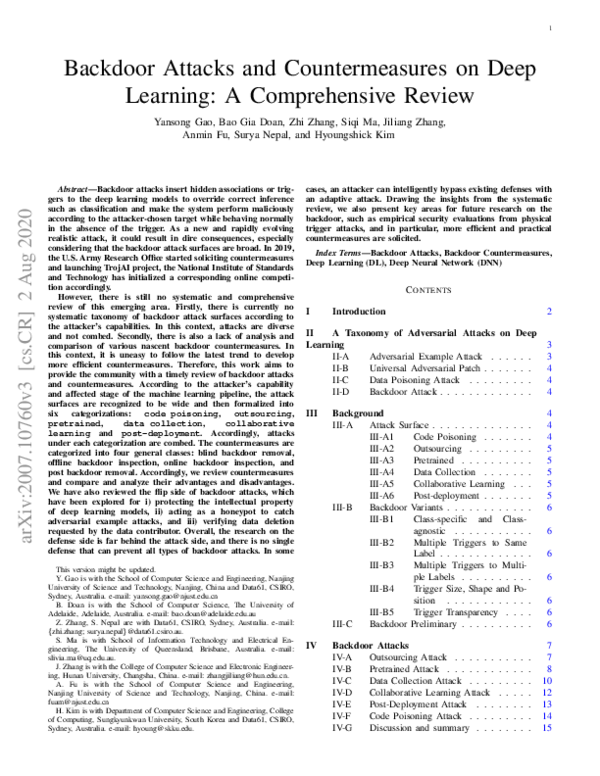 (PDF) Backdoor Attacks and Countermeasures on Deep Learning: A ...