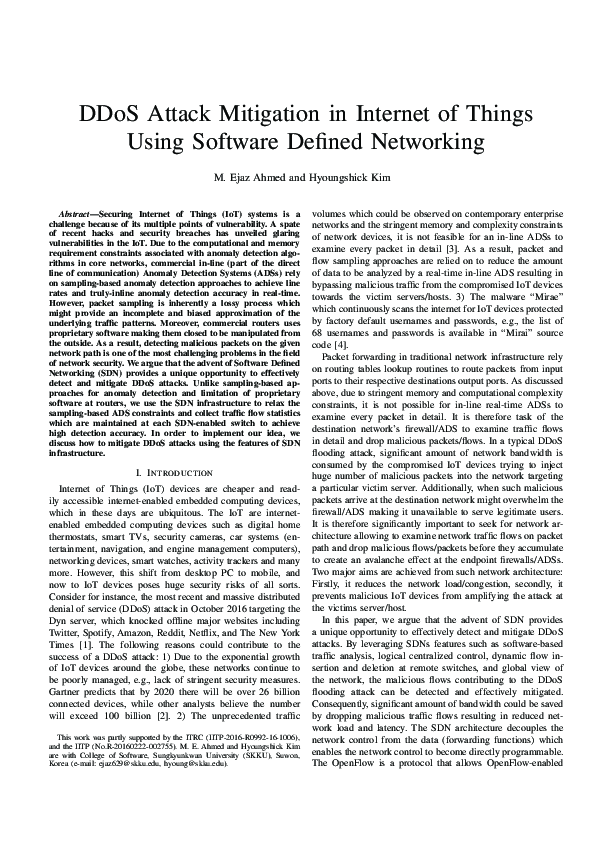 (PDF) DDoS Attack Mitigation in Internet of Things Using Software ...