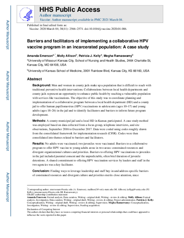 (PDF) Barriers and facilitators of implementing a collaborative HPV ...