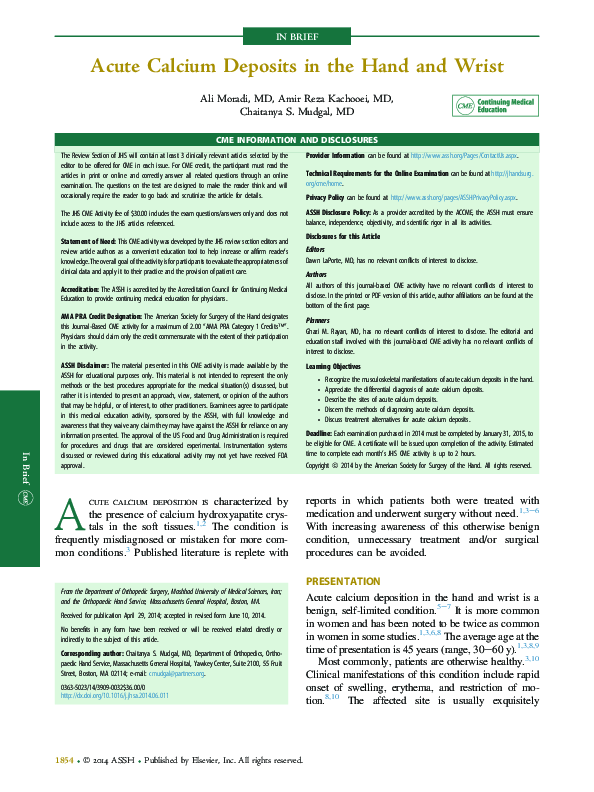 (PDF) Acute Calcium Deposits in the Hand and Wrist Chaitanya Mudgal
