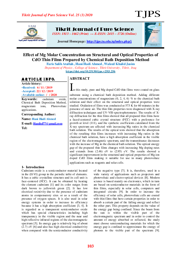 (PDF) Effect of Mg Molar Concentration on Structural and Optical ...