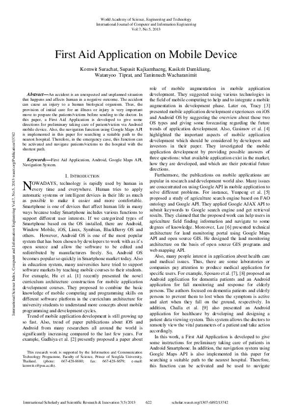 (PDF) First Aid Application On Mobile Device