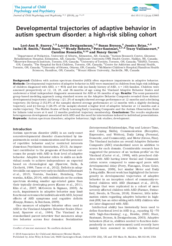(PDF) Developmental Trajectories of Adaptive Behaviors from Early ...