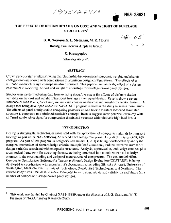 (PDF) The effects of design details on cost and weight of fuselage ...
