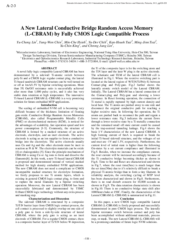 (PDF) A New Lateral Conductive Bridge Random Access Memory (L-CBRAM) by ...