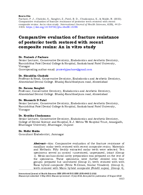 (PDF) Comparative evaluation of fracture resistance of posterior teeth ...