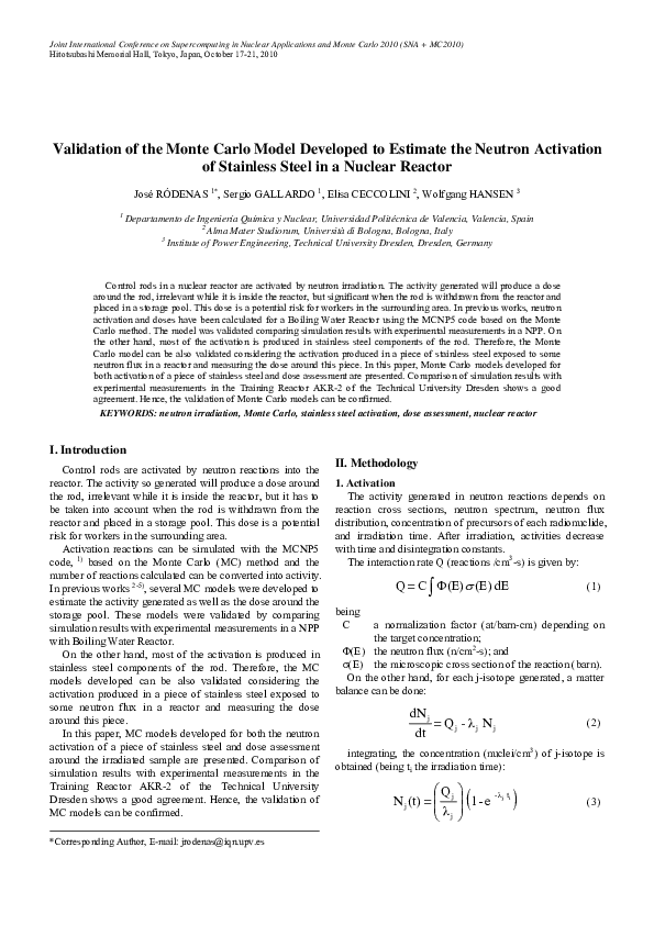 (PDF) Validation of the Monte Carlo Model Developed to Estimate the ...