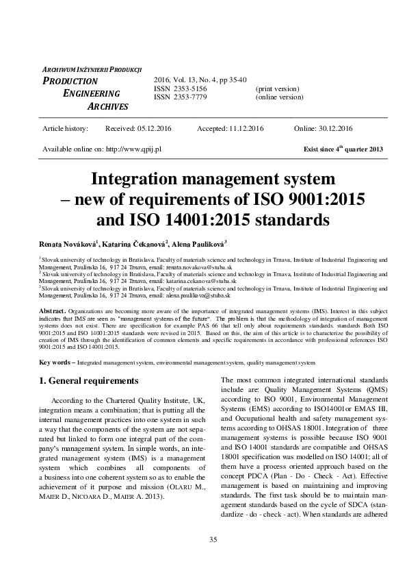 (PDF) Integration management system – new of requirements of ISO 9001: ...