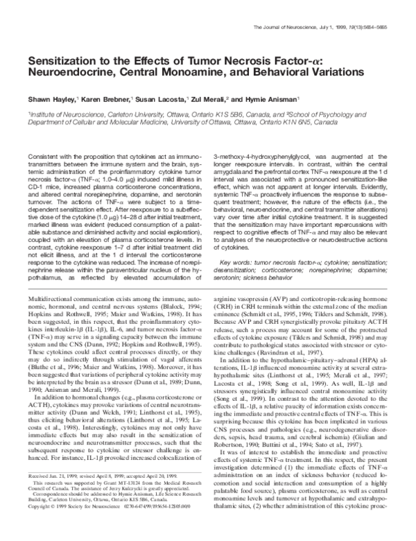 (PDF) Sensitization to the Effects of Tumor Necrosis Factor-α ...
