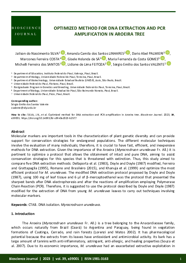 (PDF) Optimized method for dna extraction and PCR amplification in ...